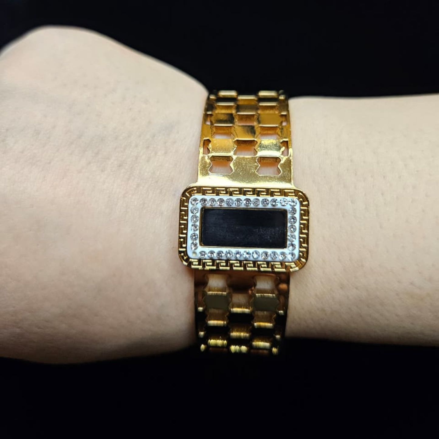 Golden Rectangular Black Stone Bangle