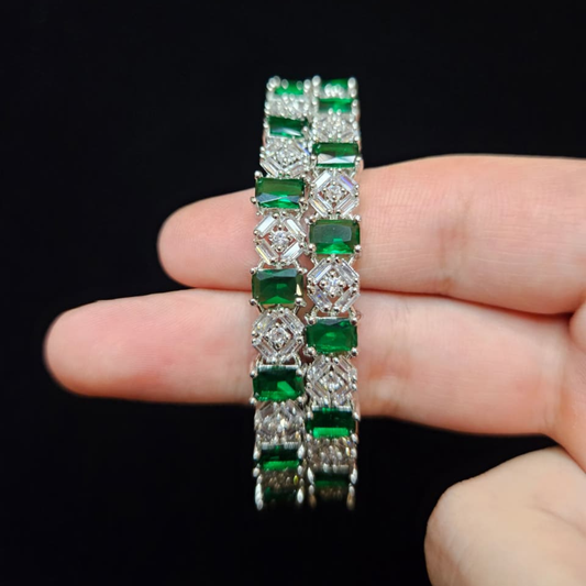 Silver Bangles with Rectangular Green Stones