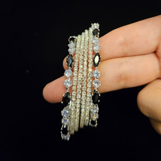 Silver Bangles with Black and White Stones