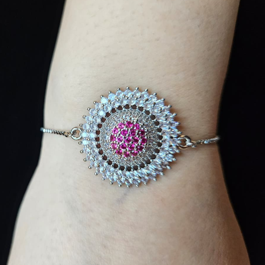 Adjustable Pink and Silver Stone Bracelet