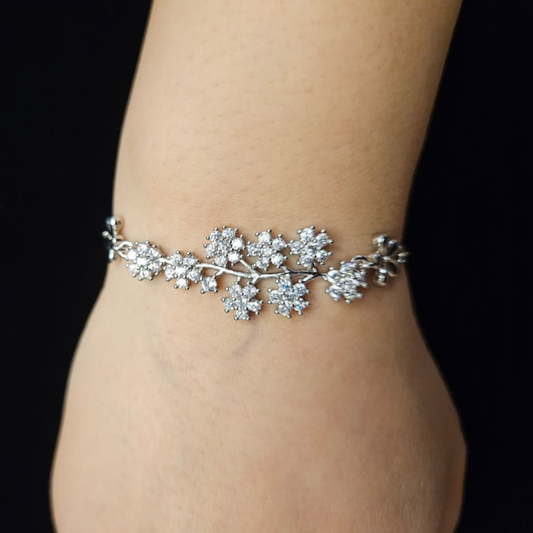 Adjustable Silver Floral Cluster Bracelet