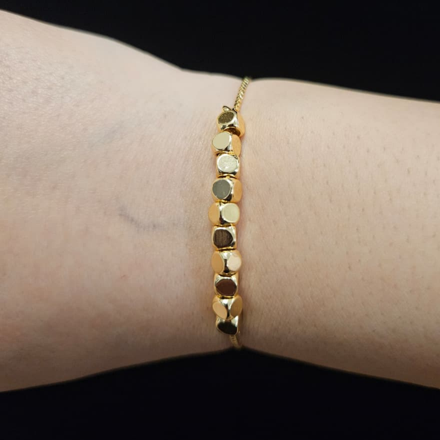Adjustable Golden Cubes Bracelet