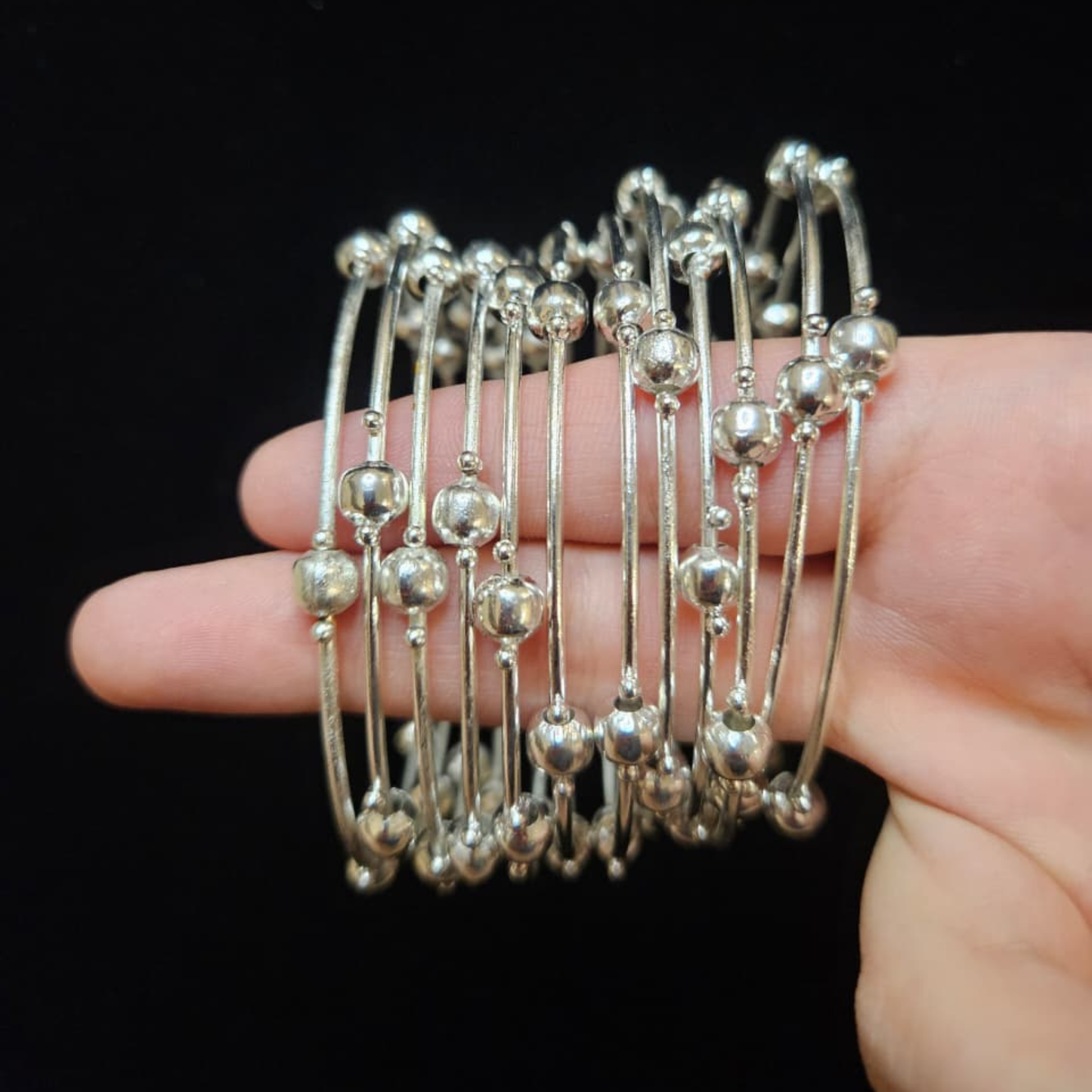 Silver Beaded Bangles Set