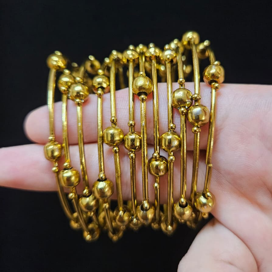 Deep Golden Beaded Bangles Set