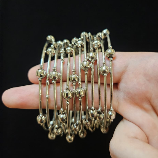 Dark Silver Beaded Bangles Set