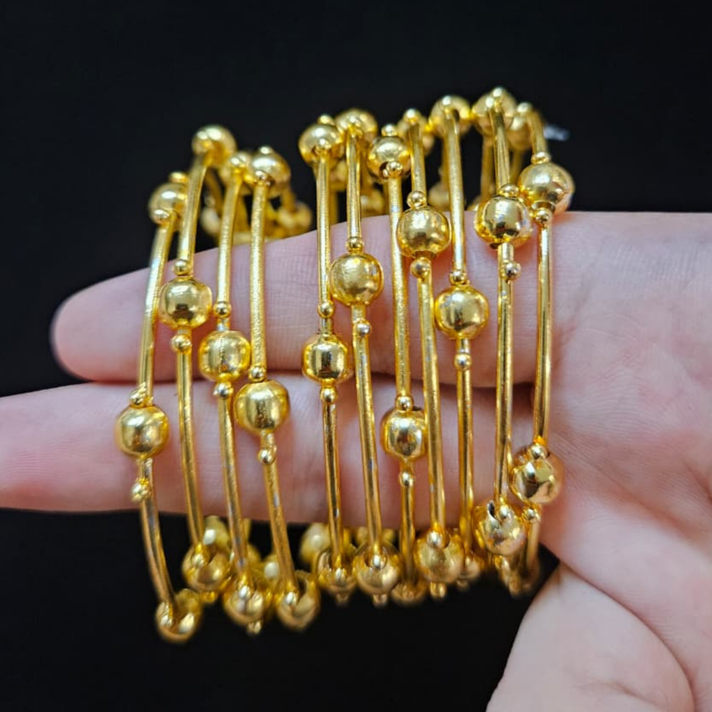 Light Golden Beaded Bangles Set
