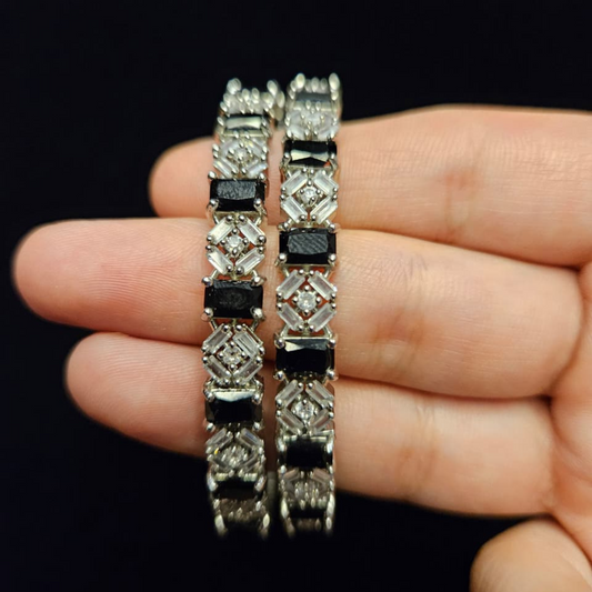 Silver Bangles with Rectangular Black Stones